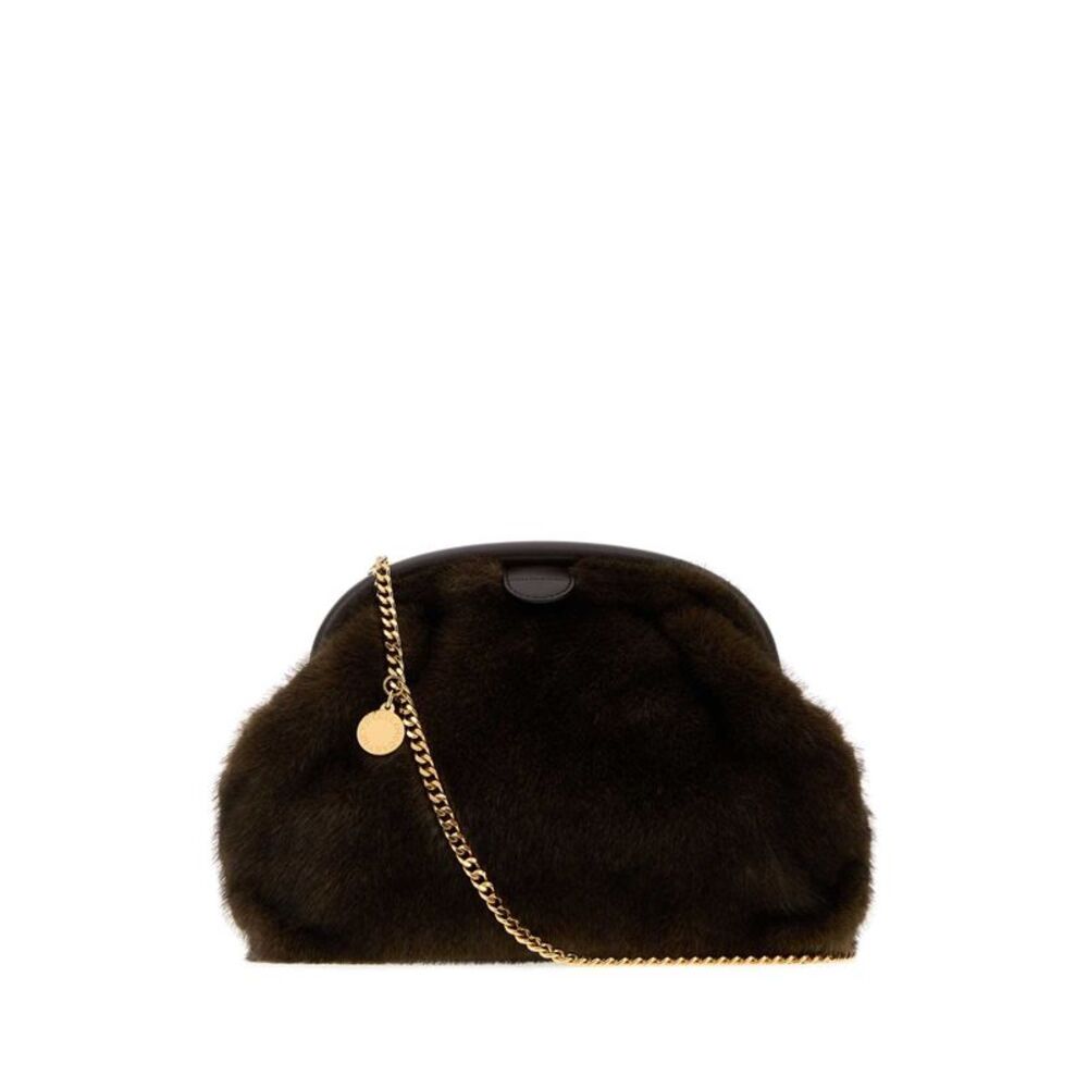 Stella Mccartney Women Falabella Soft Clutch With Chain Mink Plush Fabric